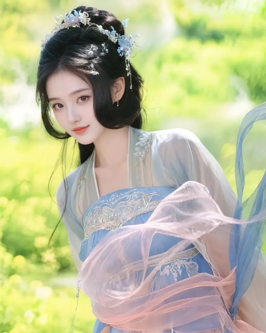 古装美女手机壁纸｜绿色背景图 - 纱裙古风「哲风壁纸」