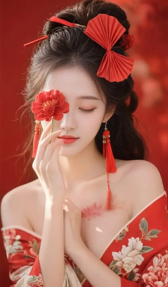 红衣古装美女手机壁纸｜红色古风背景图片 - 国风「哲风壁纸」