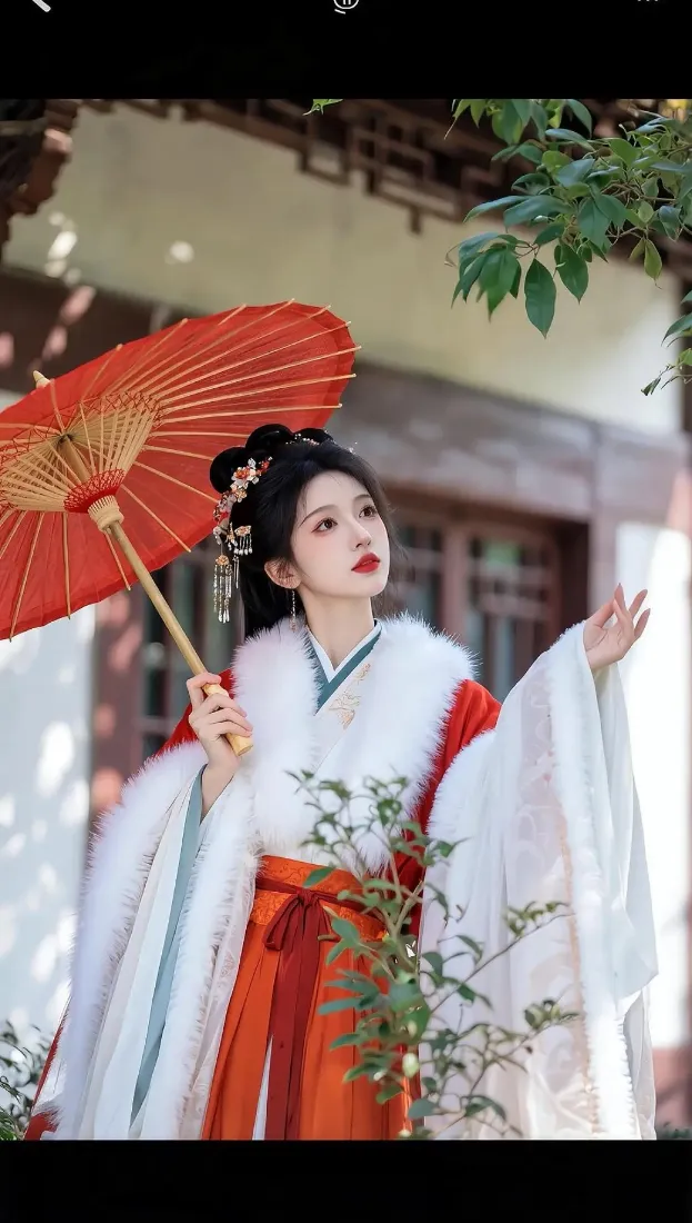 红衣美女手机壁纸｜古风背景图 - 古装红伞汉服「哲风壁纸」