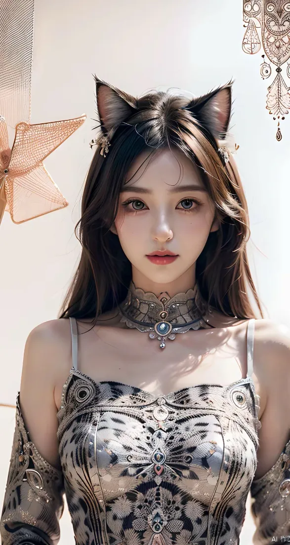 猫耳美女手机壁纸｜精致背景图片 - 蕾丝服饰「哲风壁纸」