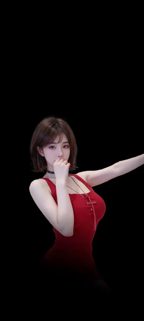 红衣美女手机壁纸｜黑色背景图片 - 红色连衣裙「哲风壁纸」