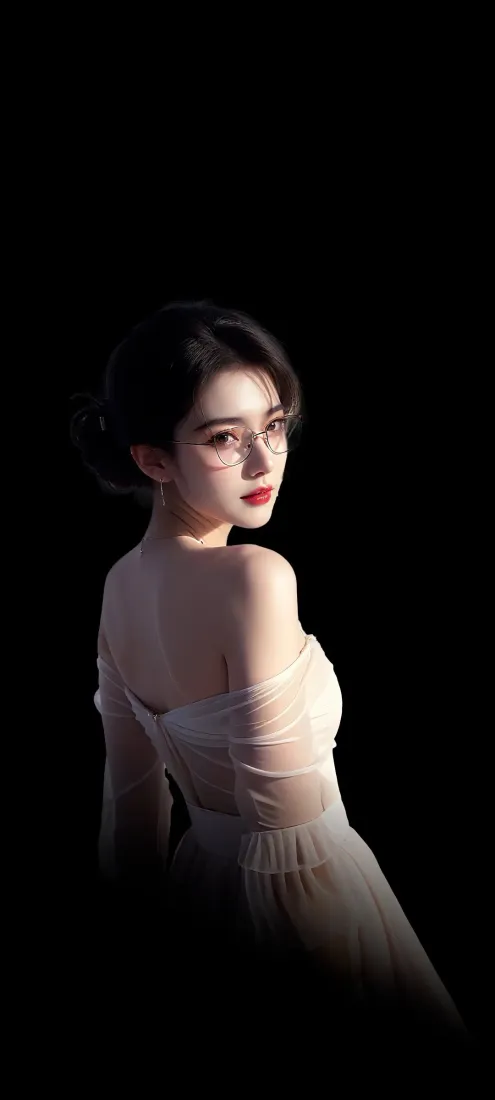 红唇美女手机壁纸｜黑色背景图片 - 露肩礼服「哲风壁纸」