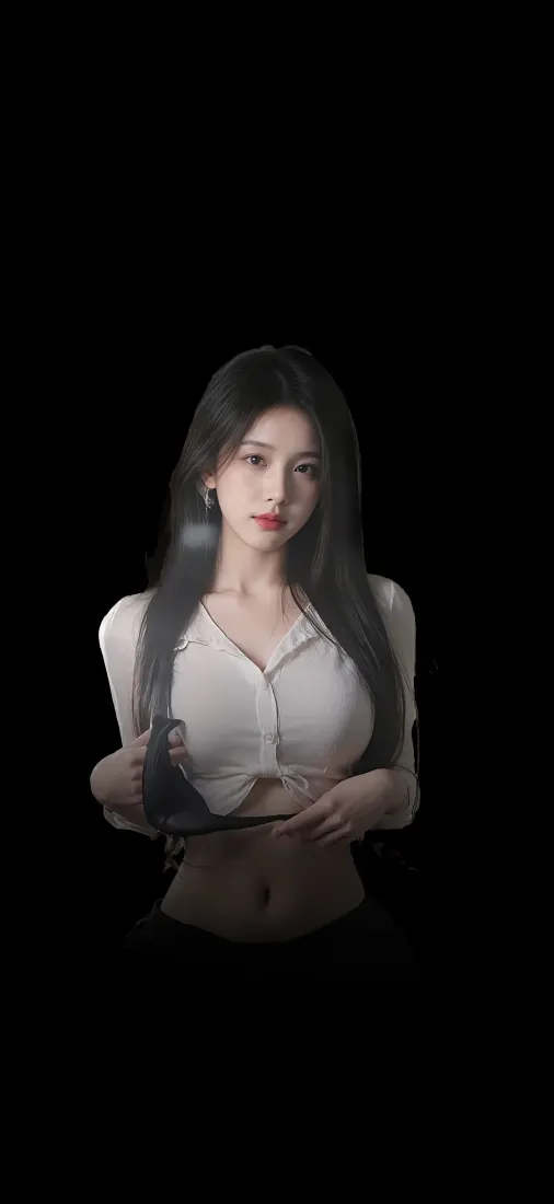 长发美女手机壁纸｜黑色背景图片 - 白衣美女「哲风壁纸」