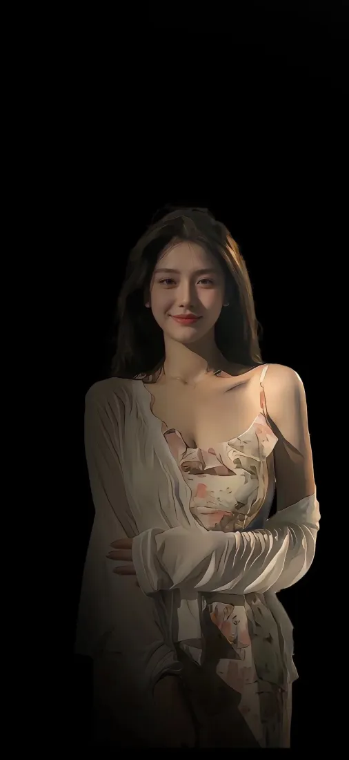 美女手机壁纸｜黑色背景图片 - 气质连衣裙美女「哲风壁纸」