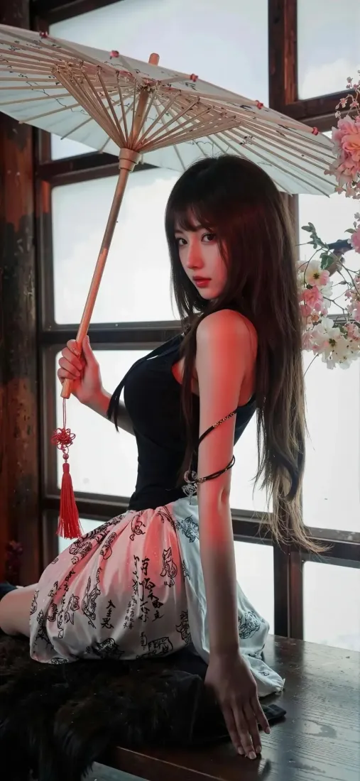黑衣美女油纸伞｜古风背景图 - 国风裙装「哲风壁纸」