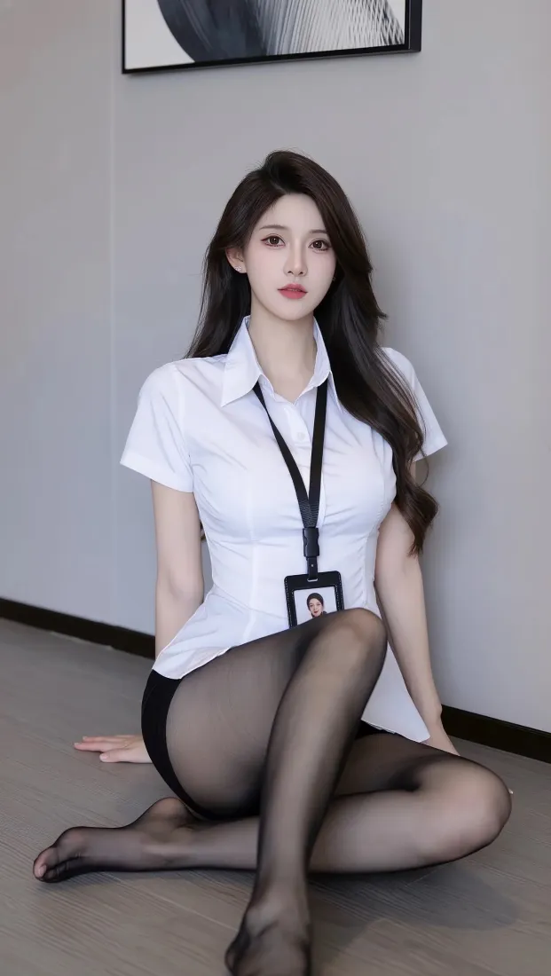 职场美女手机壁纸｜室内背景图 - 白衬衫黑丝袜「哲风壁纸」