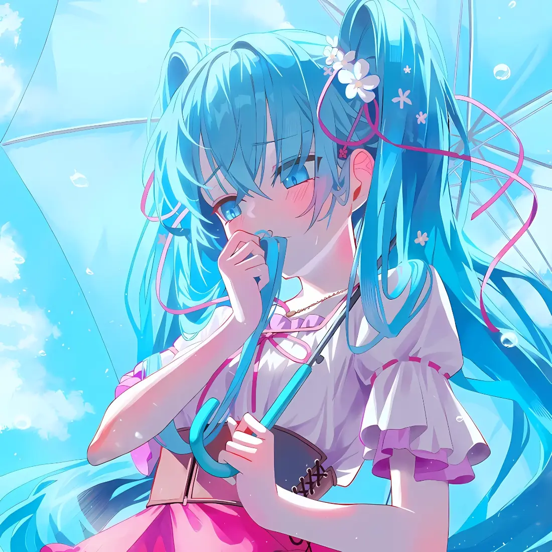 初音未来手机壁纸｜蓝天背景图片 - 雨伞少女「哲风壁纸」