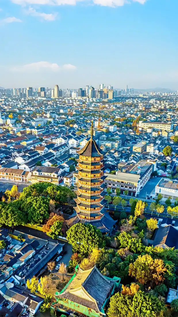 姑苏手机壁纸｜苏州北寺塔背景图片 - 秋季城市风景「哲风壁纸」