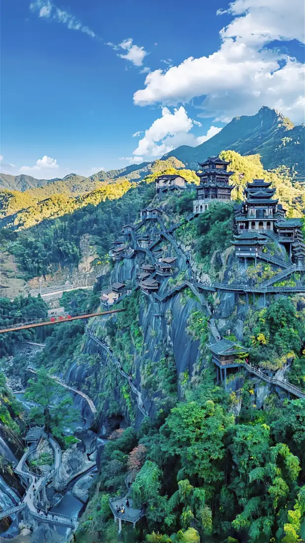 山间古建筑手机壁纸｜自然风景背景 - 景区「哲风壁纸」
