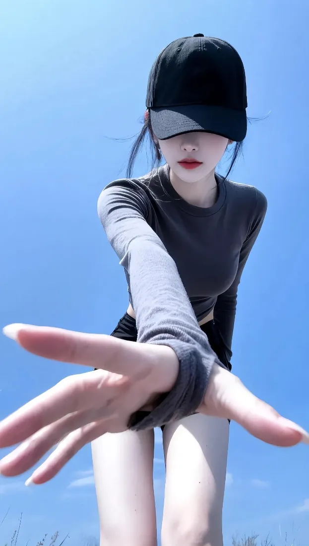黑衣美女手机壁纸｜蓝天背景图片 - 夏日活力「哲风壁纸」