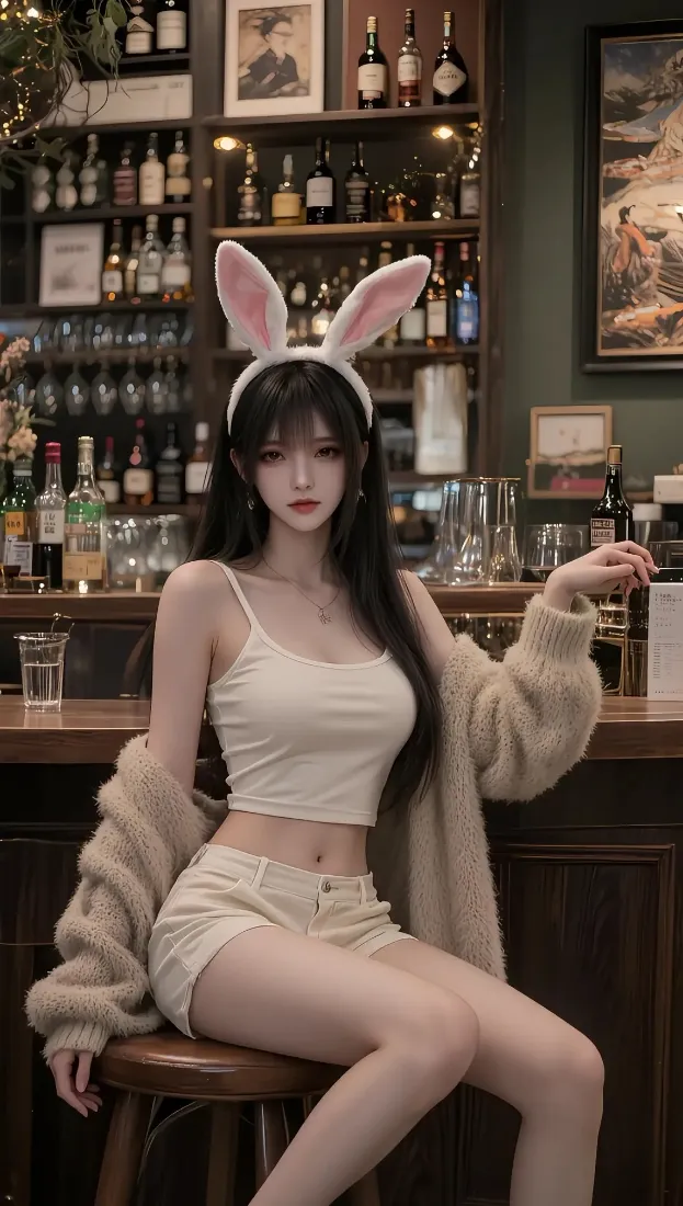 兔耳美女手机壁纸｜酒吧背景图 - 性感穿搭「哲风壁纸」