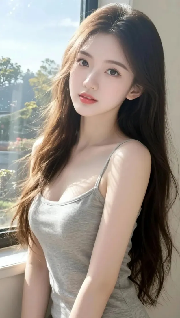长发美女手机壁纸｜窗边背景图片 - 清新绿植「哲风壁纸」
