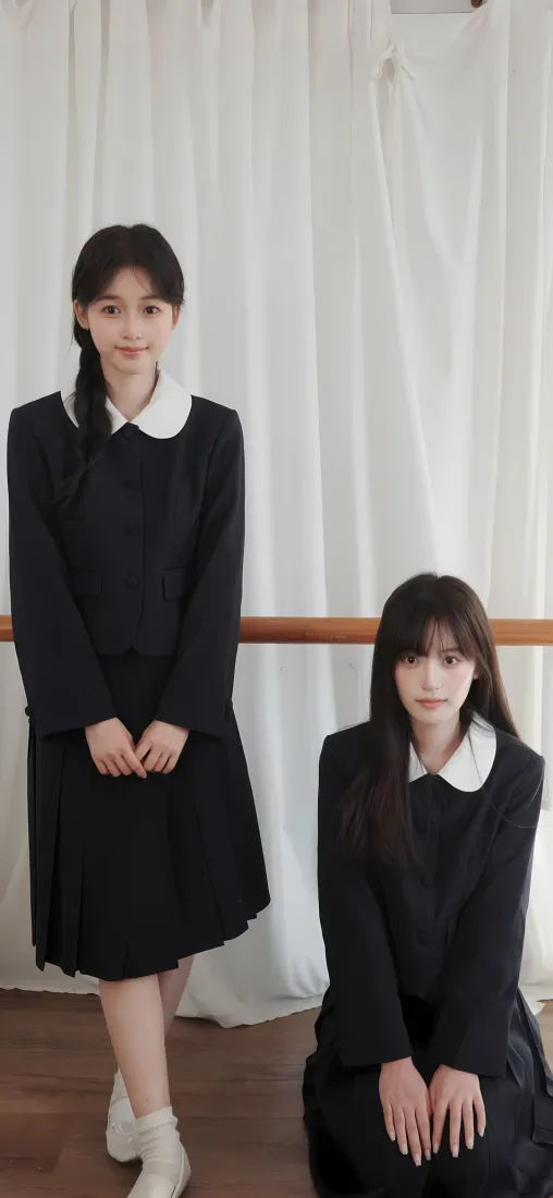 日系制服美女手机壁纸｜简约室内背景图片 - 黑裙白袜「哲风壁纸」