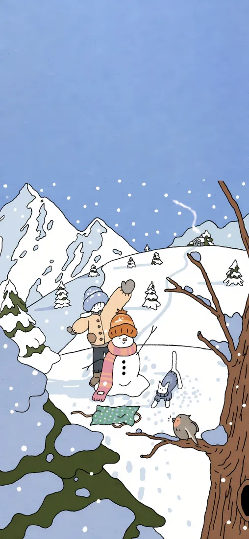 卡通雪人手机壁纸｜雪山背景图片 - 雪地「哲风壁纸」