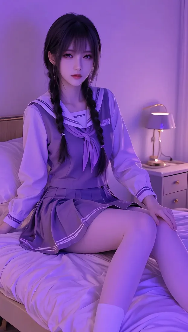 双马尾少女手机壁纸｜卧室背景图片 - 紫色水手服「哲风壁纸」