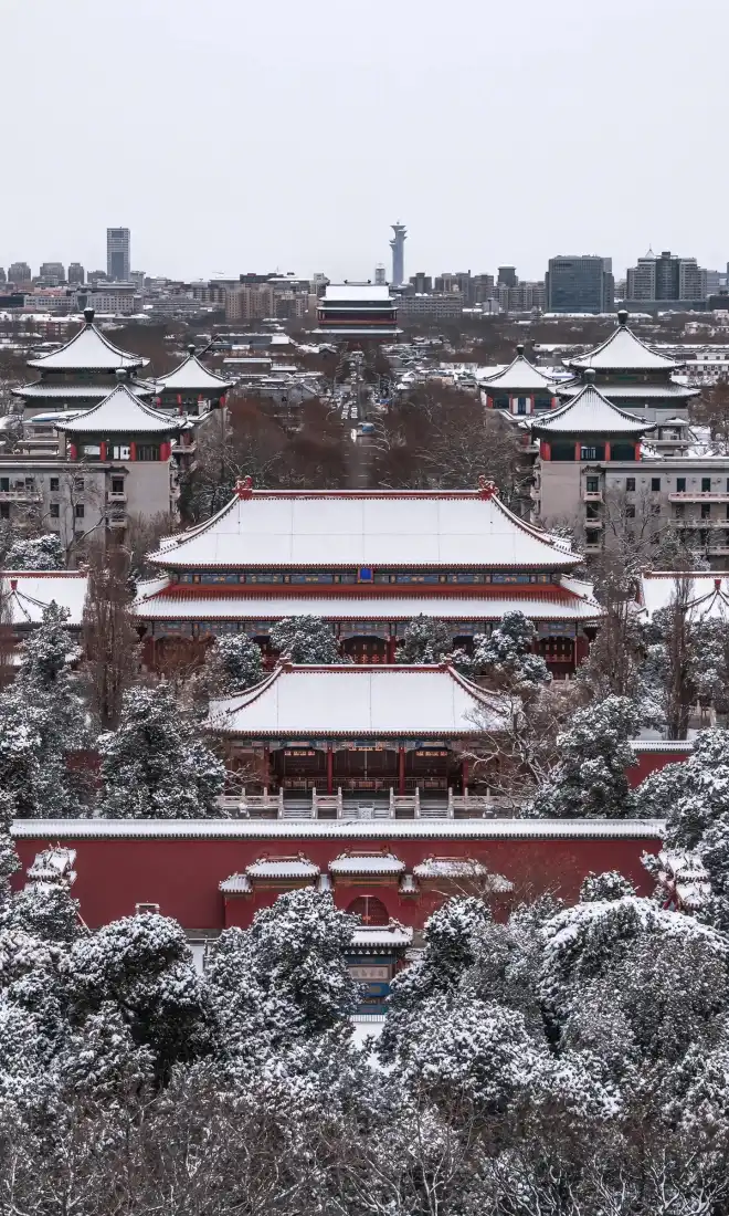 北京雪景手机壁纸｜红墙古建筑背景图片 - 冬日雪景「哲风壁纸」