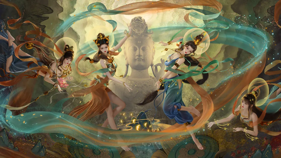 5k敦煌佛像壁纸｜敦煌飞天背景图片 - 古风艺术「哲风壁纸」
