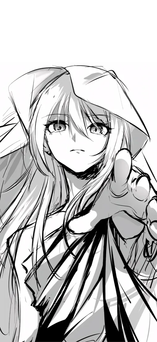 二次元少女手机壁纸｜黑白背景图片 - 手绘漫画「哲风壁纸」