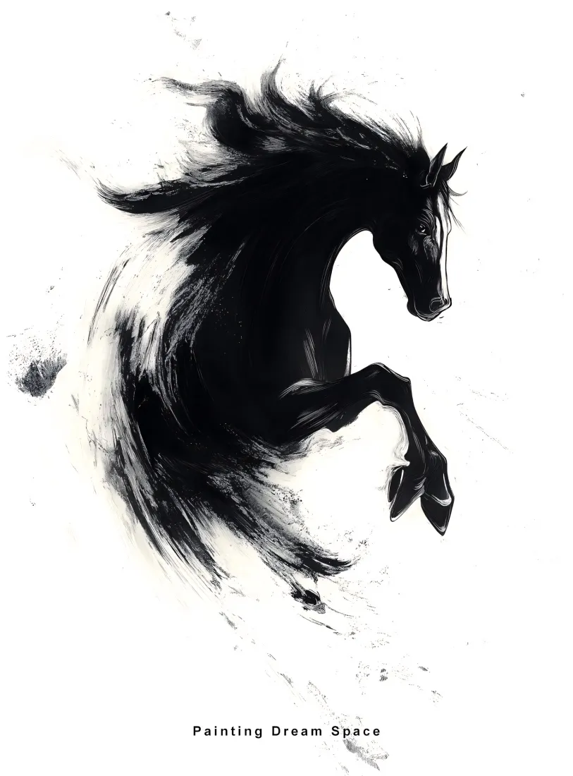 水墨马手机壁纸｜水墨背景图片 - 黑马艺术画「哲风壁纸」