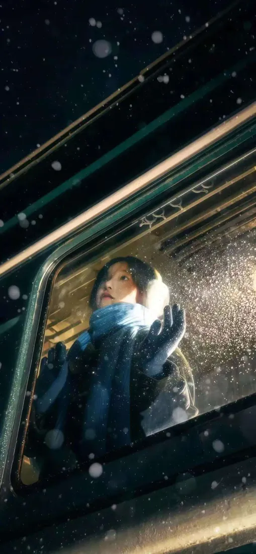（女孩雪景手机壁纸｜车窗背景图 - 冬季夜晚）「哲风壁纸」