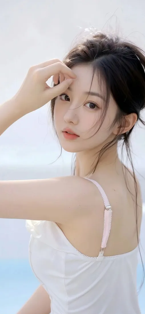 白色吊带美女手机壁纸｜泳池背景图片 - Ios「哲风壁纸」