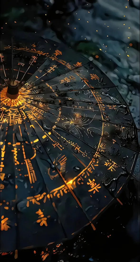 古风符文伞手机壁纸｜雨夜背景图片 - 下雨雨伞「哲风壁纸」