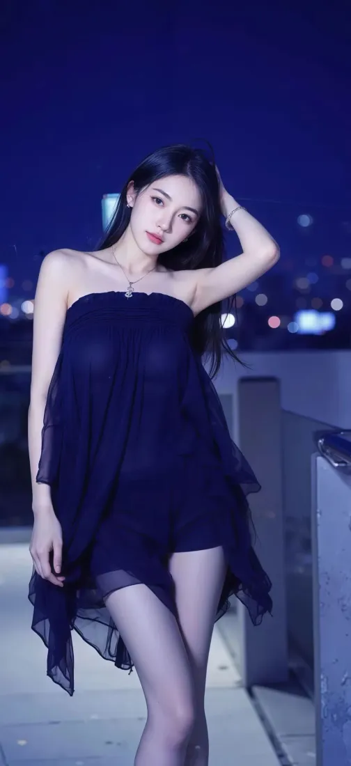 黑衣美女手机壁纸｜城市夜景背景图片 - 迷人夜色「哲风壁纸」