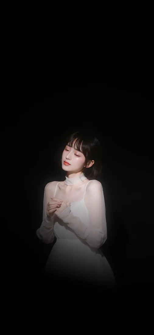 白衣美女手机壁纸｜黑色背景图片 - 优雅气质「哲风壁纸」