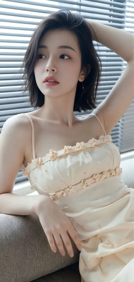 美女手机壁纸｜居家背景图片 - 浅色吊带裙「哲风壁纸」