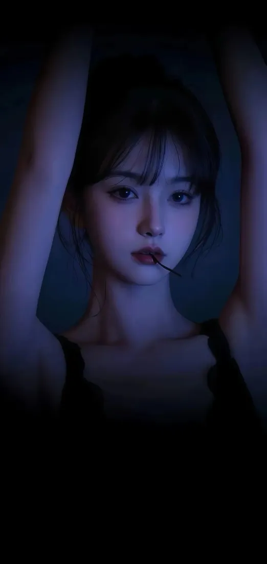 （黑衣美女手机壁纸｜暗背景图片 - 暗黑红唇美女）「哲风壁纸」
