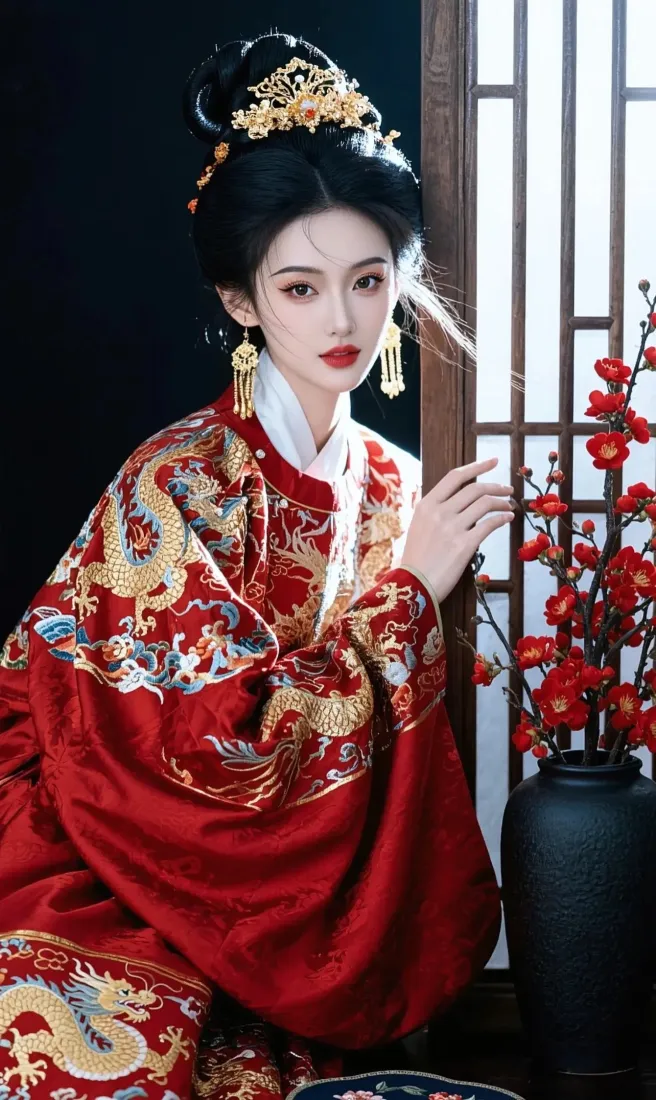 红衣美女手机壁纸｜古风背景图片 - 传统服饰写真「哲风壁纸」