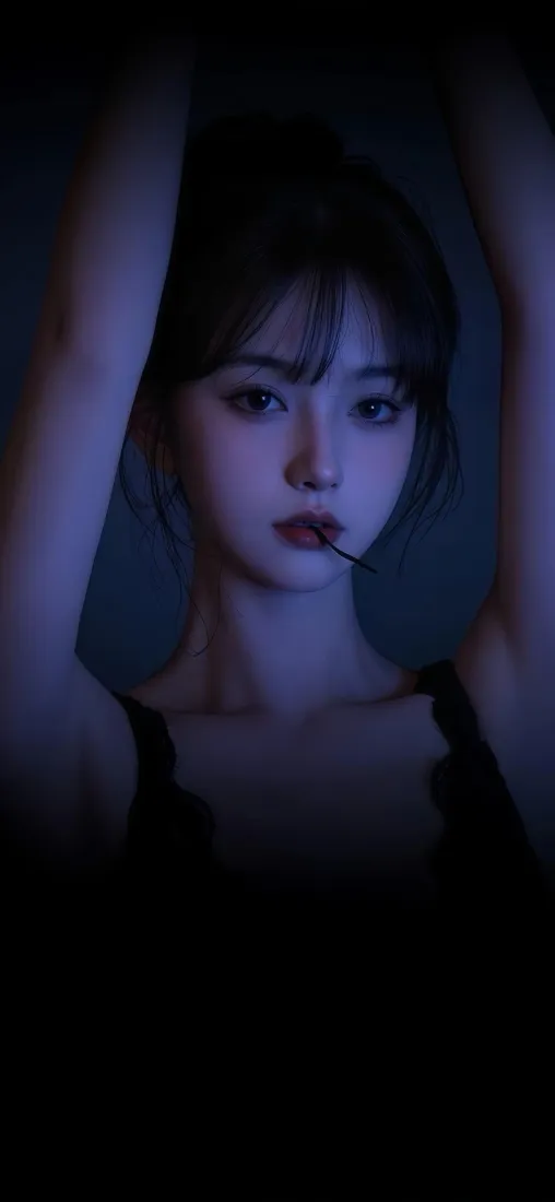 黑衣美女手机壁纸｜暗色背景图片 - 红唇Ios「哲风壁纸」