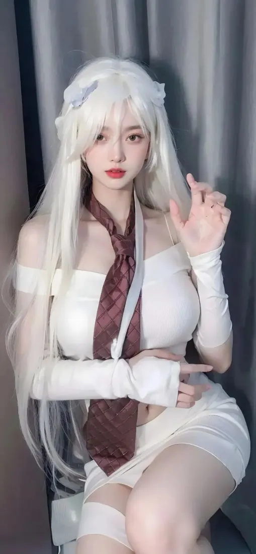 白发美女cosplay手机壁纸｜绷带装背景图 - 室内风格「哲风壁纸」