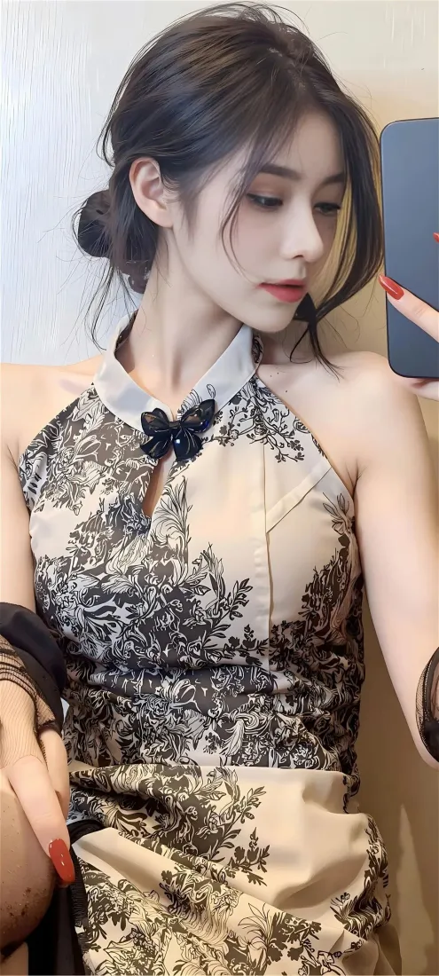 挂脖裙美女手机壁纸｜Ios背景图片 - 红色美甲自拍「哲风壁纸」
