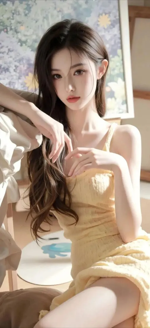 黄裙美女手机壁纸｜室内背景图 - 迷人气质「哲风壁纸」