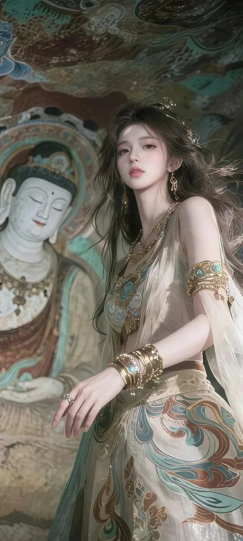 敦煌美女手机壁纸｜敦煌壁画背景图片 - 古风服饰「哲风壁纸」