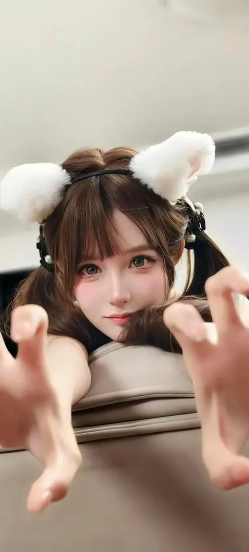 兔耳美女手机壁纸｜灰/白背景 - Ios 可爱「哲风壁纸」