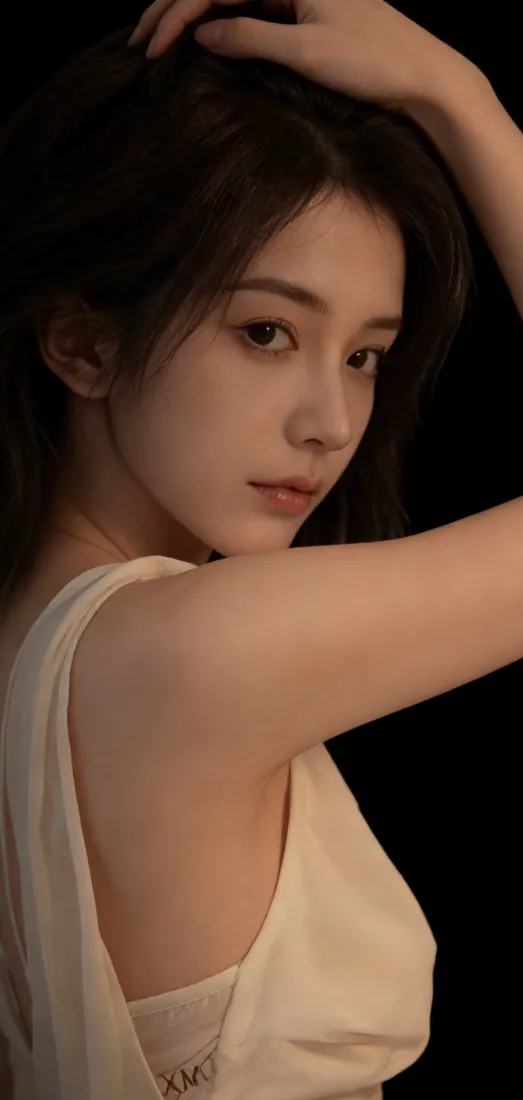 美女手机壁纸｜黑色背景图片 - 浅色吊带美女「哲风壁纸」