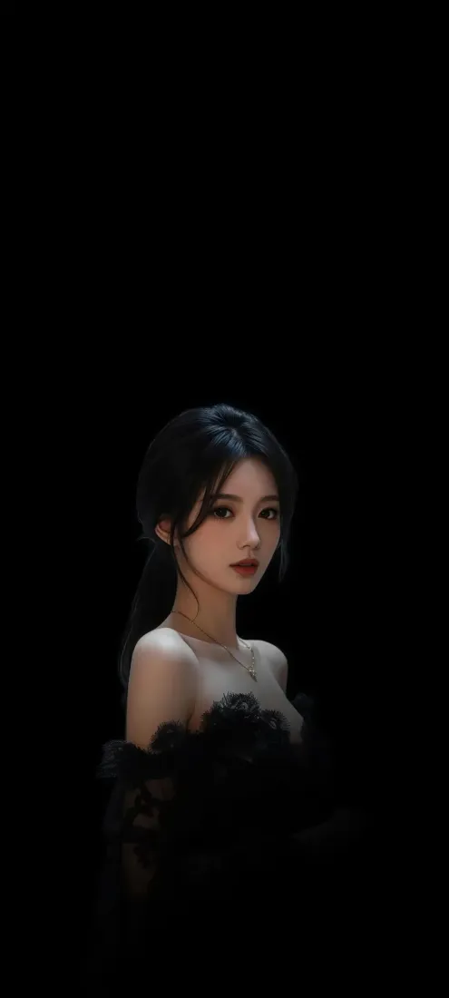 黑衣美女手机壁纸｜黑色背景图片 - 暗黑氛围感「哲风壁纸」