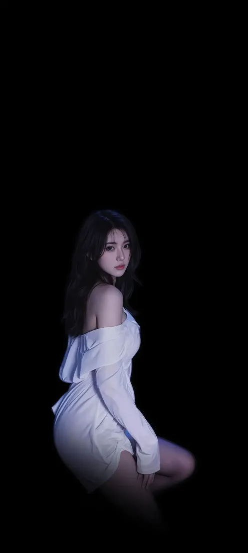 白衣美女手机壁纸｜黑色背景图片 - 迷人「哲风壁纸」