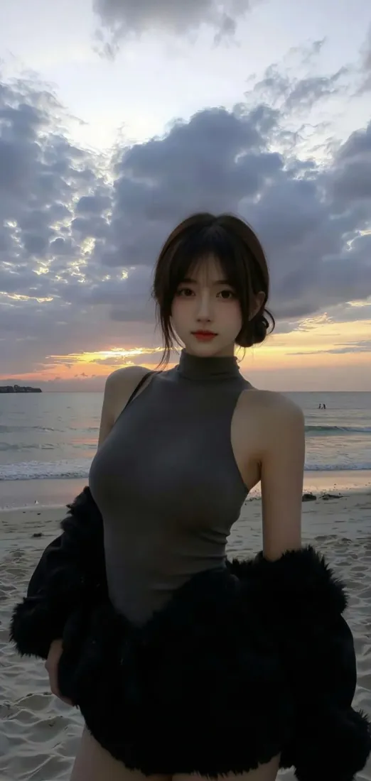 海边美女手机壁纸｜黄昏海景背景图片 - 日落沙滩「哲风壁纸」