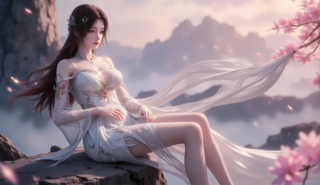 9k火灵儿壁纸｜完美世界背景 - 古风白衣樱花山水「哲风壁纸」