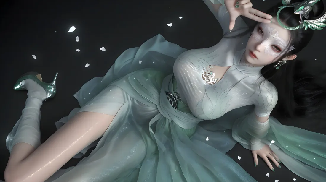 5k陆嫁嫁壁纸｜神国之上背景 - 浅绿3D古风美女「哲风壁纸」