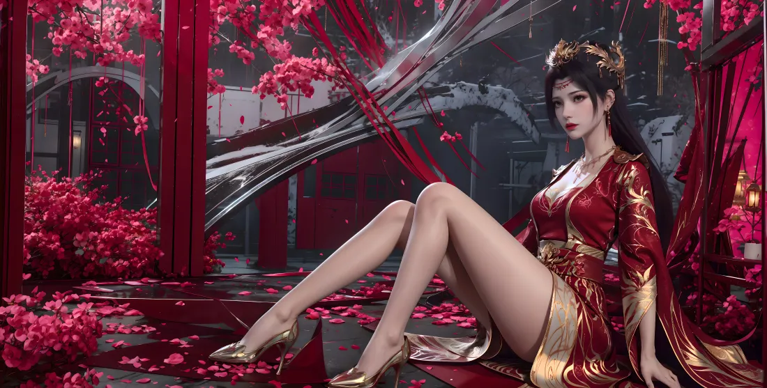8k云韵嫁衣壁纸｜红色花瓣背景 - 斗破苍穹「哲风壁纸」