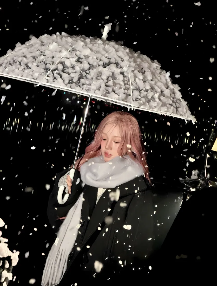 宋雨琦手机壁纸｜下雪背景图 - 雨伞围巾雪景「哲风壁纸」