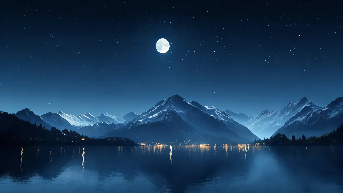 3k月光山水夜景壁纸｜雪山湖泊背景图片 - 山川倒影星空「哲风壁纸」