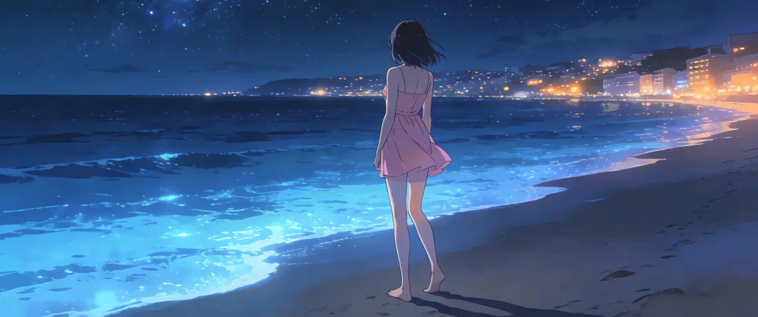 3k背影女孩星空壁纸｜海岸夜景背景 - 梦幻「哲风壁纸」