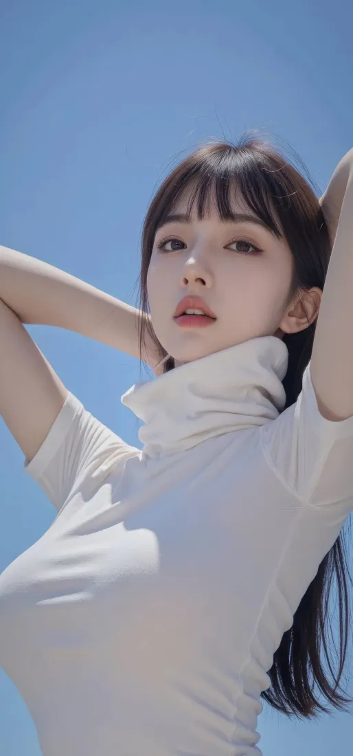 白衣美女手机壁纸｜蓝天背景图片 - 气质「哲风壁纸」
