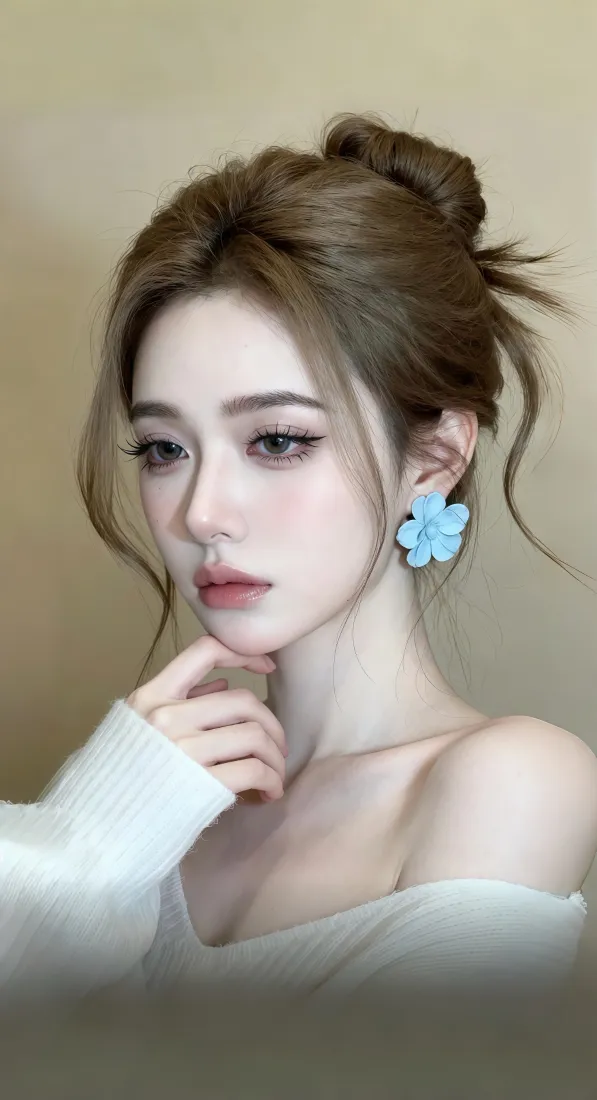 白衣美女手机壁纸｜Ios背景图片 - 蓝花耳环「哲风壁纸」