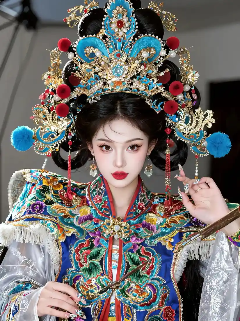 古风美女手机壁纸｜古装背景图片 - 华丽刺绣头饰「哲风壁纸」